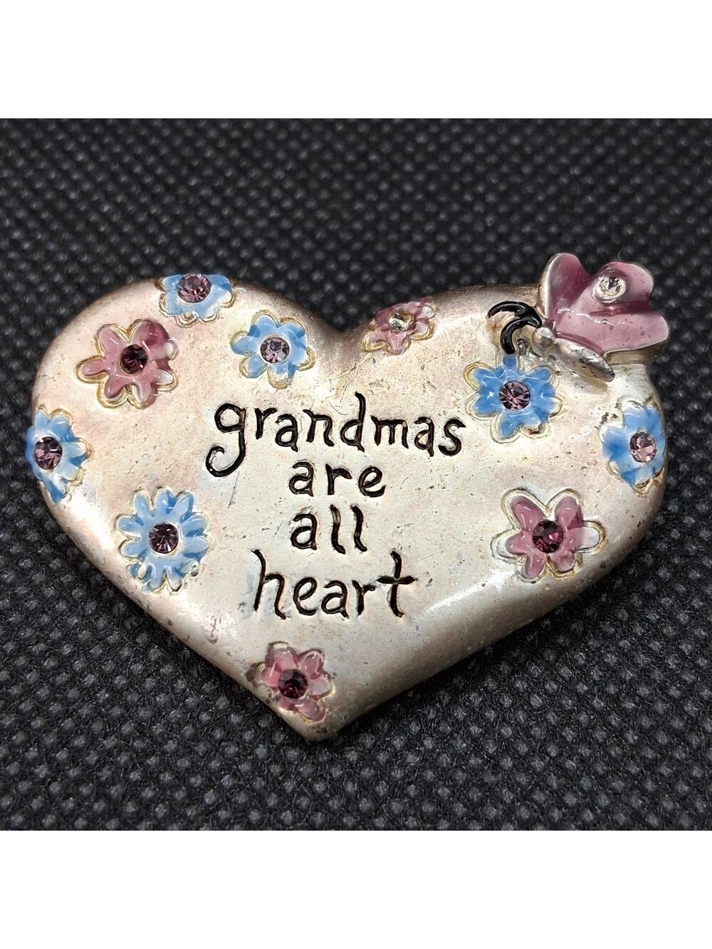 Vintage AJMC Heart Pin Brooch Grandma's are all Heart Silver Tone Pink Blue